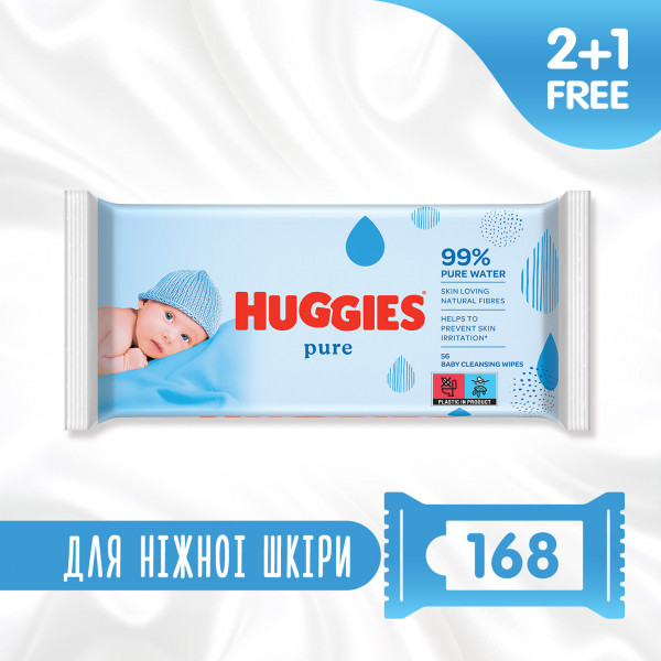 foto серветки вологі для дітей huggies ultra comfort pure 56х3 шт. (5029053550091)