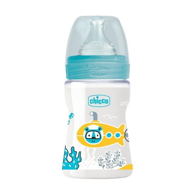foto дитяча пластикова пляшечка для годування chicco well-being силіконова соска повільний потік, від 0 міс, 150 мл (28611.20)