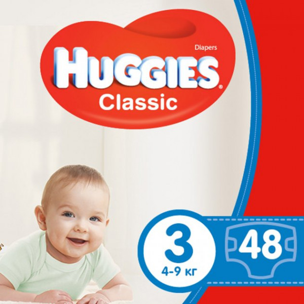 foto одноразові підгузки huggies classic розмір 3 (4-9кг) jumbo, 48 шт.