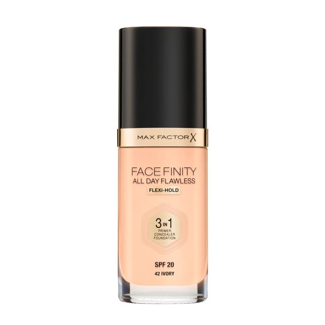 foto тональна основа для обличчя max factor facefinity all day flawless 3-in-1 foundation spf 20, 42 ivory, 30 мл